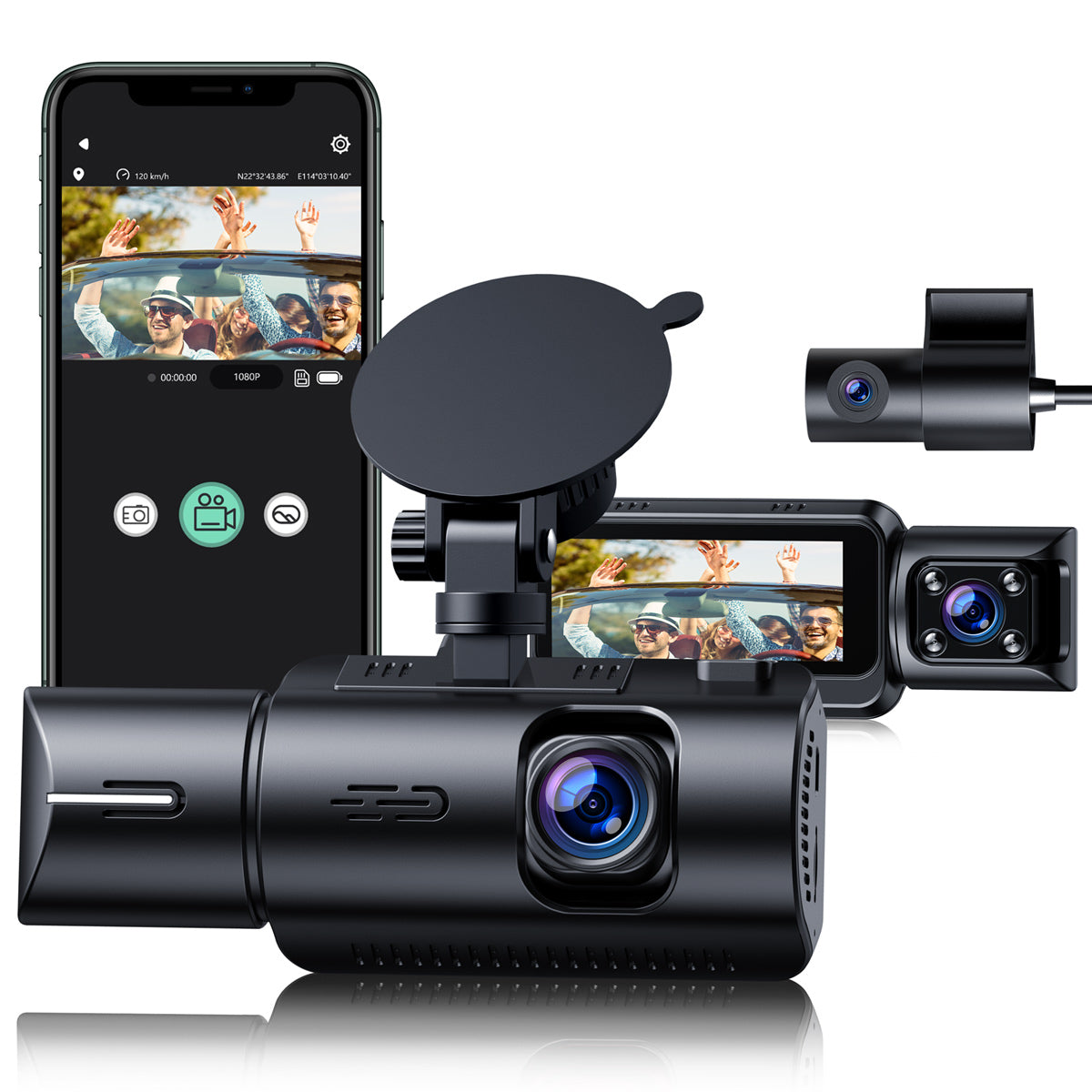 3 Way Triple Car Dash Cam With WiFi GPS - Campark CE66A – Campark - Focus  on Cameras