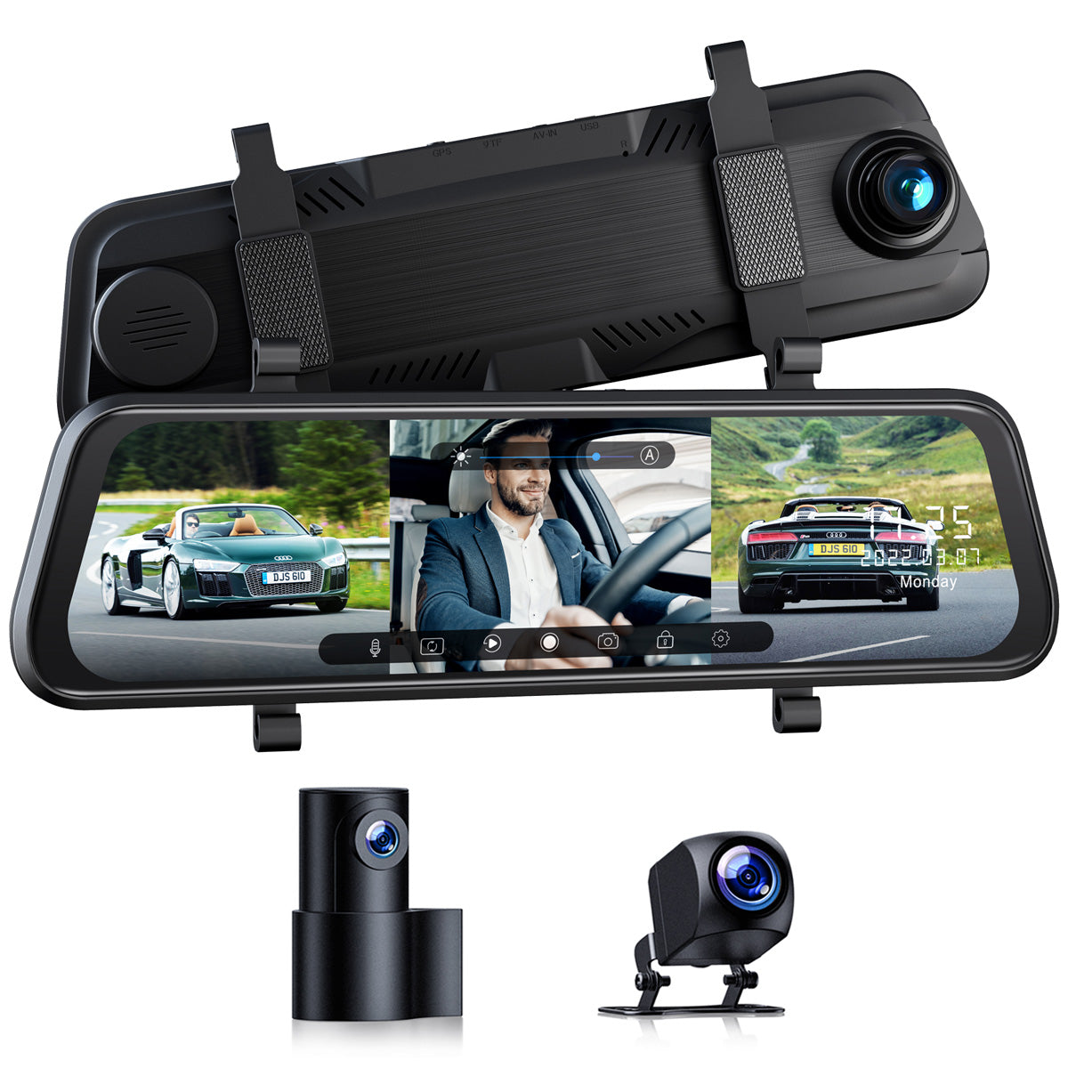Campark RM03 10'' 1080P 3 Channel  Front and Rear And Inside Touch Screen Mirror Dash Cam