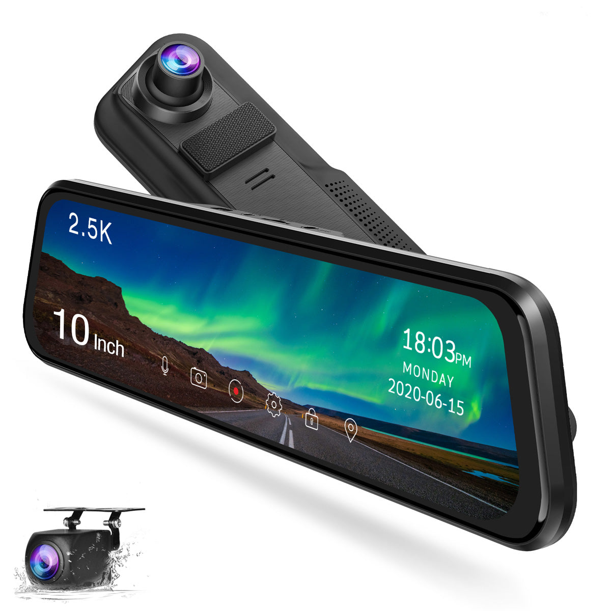 Campark CE60 1080P Front and Rear Mirror Dash Cam with 10'' Touch Screen