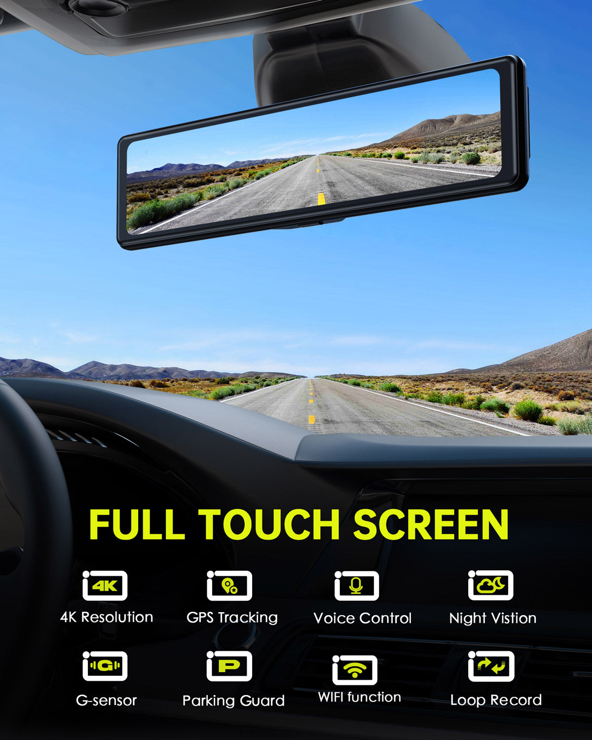Campark RM05 4K 12" Voice Control Front and Rear Mirror Dash Camera With GPS(Only Available In The US and Europe)