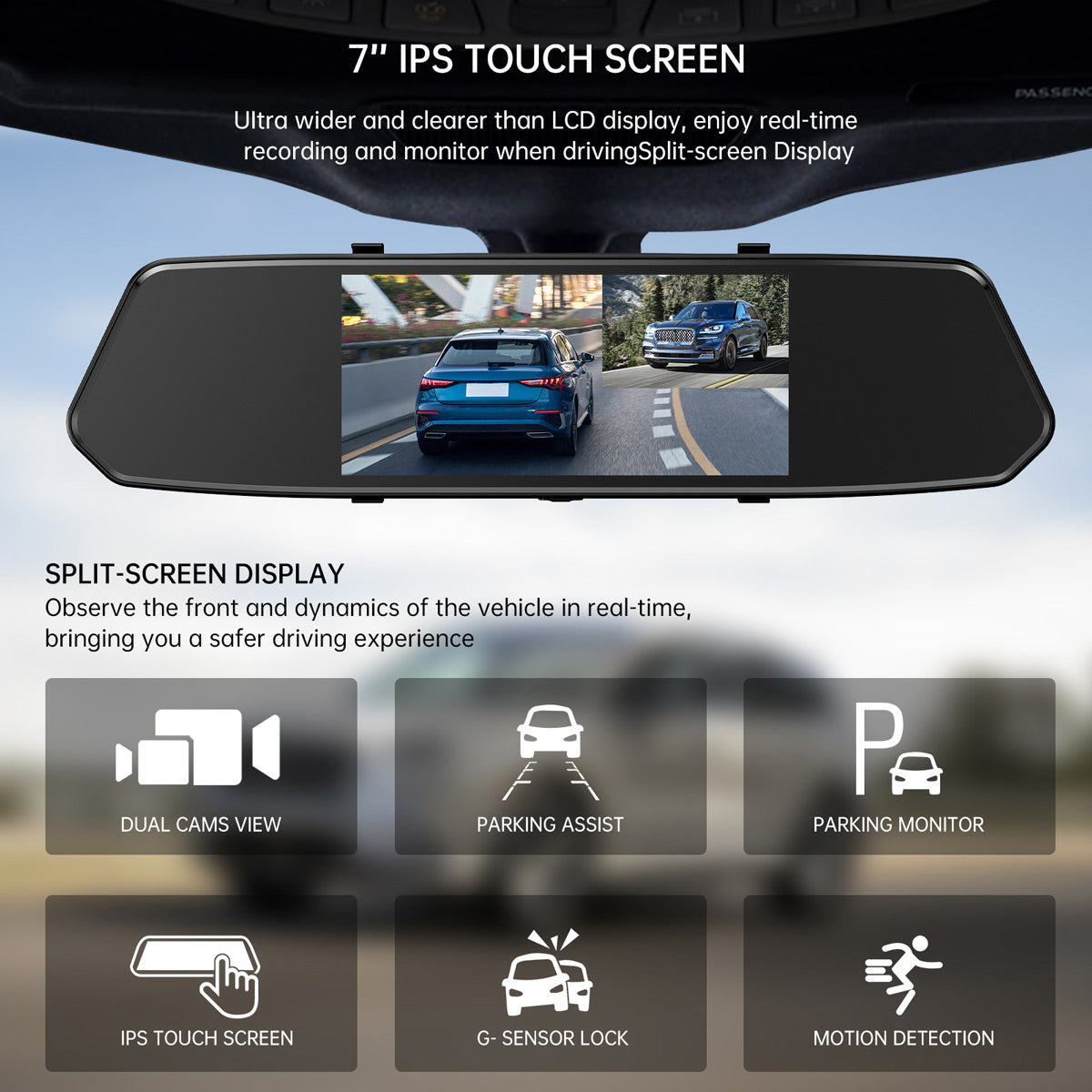 Campark CE35A 1080P Front and Rear Mirror Dash Cam with 7" Touchscreen