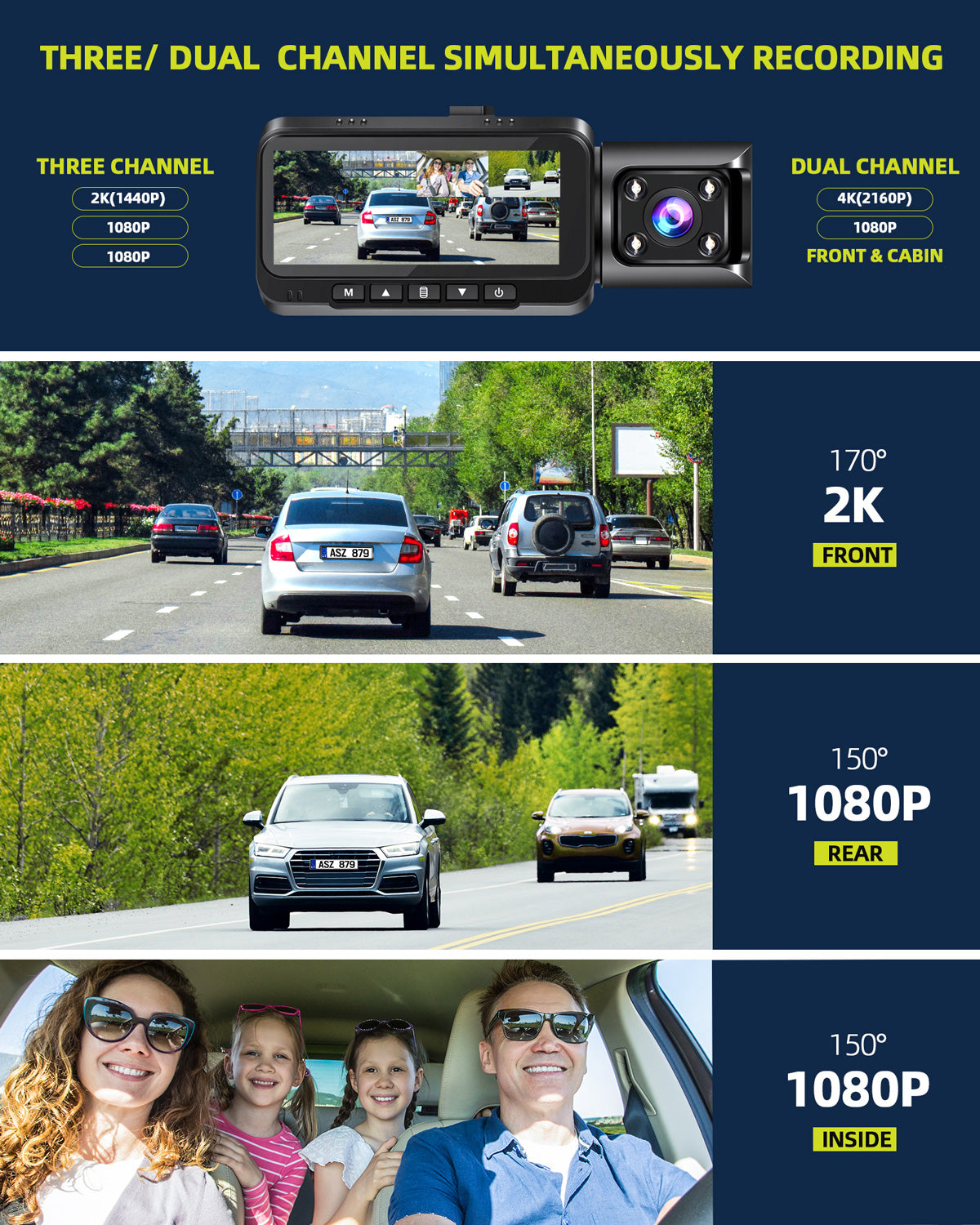 Campark CE66A/DC14 3 Way 4K WIFI Dash Camera With 64GB Memory Card(Out of stock in Canada)