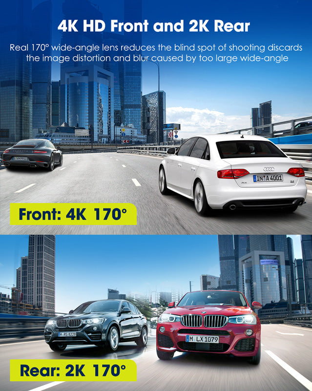 Campark DC15 4K+ 2K Front and Rear Dash Camera for Cars Built in WiFi GPS with 3.16" Touch Screen, 64GB Memory Card