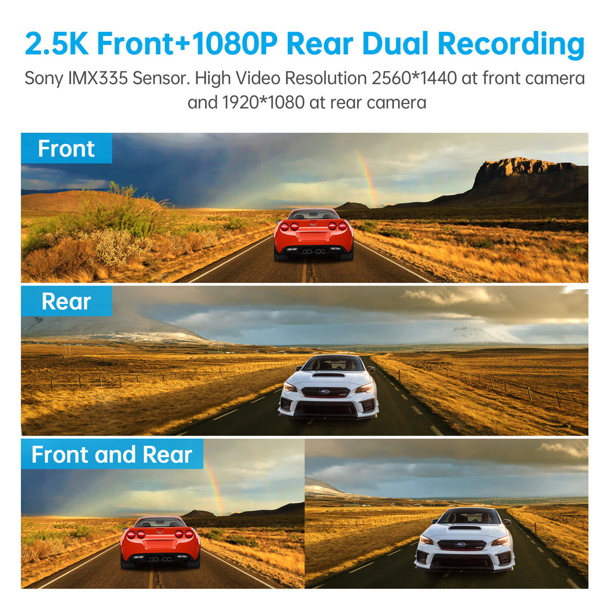 Campark CE70 2.5K 12" Front and Rear Mirror Dash Cam with Voice Control