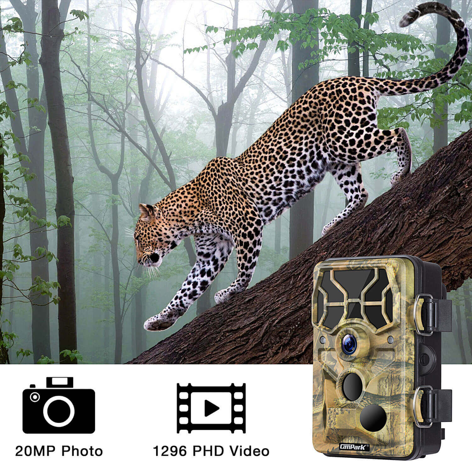 CamparkT80トレイルカメラ-WiFi20MP1296Pハンティングゲームカメラ