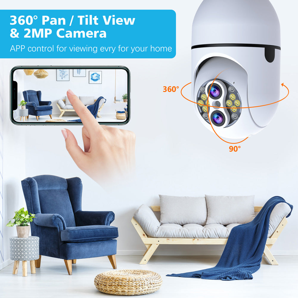 Campark SC11 10 x Hybrid Zoom 2MP Wireless WiFi Light Bulb Security Camera with Sound & Light Alarm, Color Night Vision (Only Available In The US and Canada)