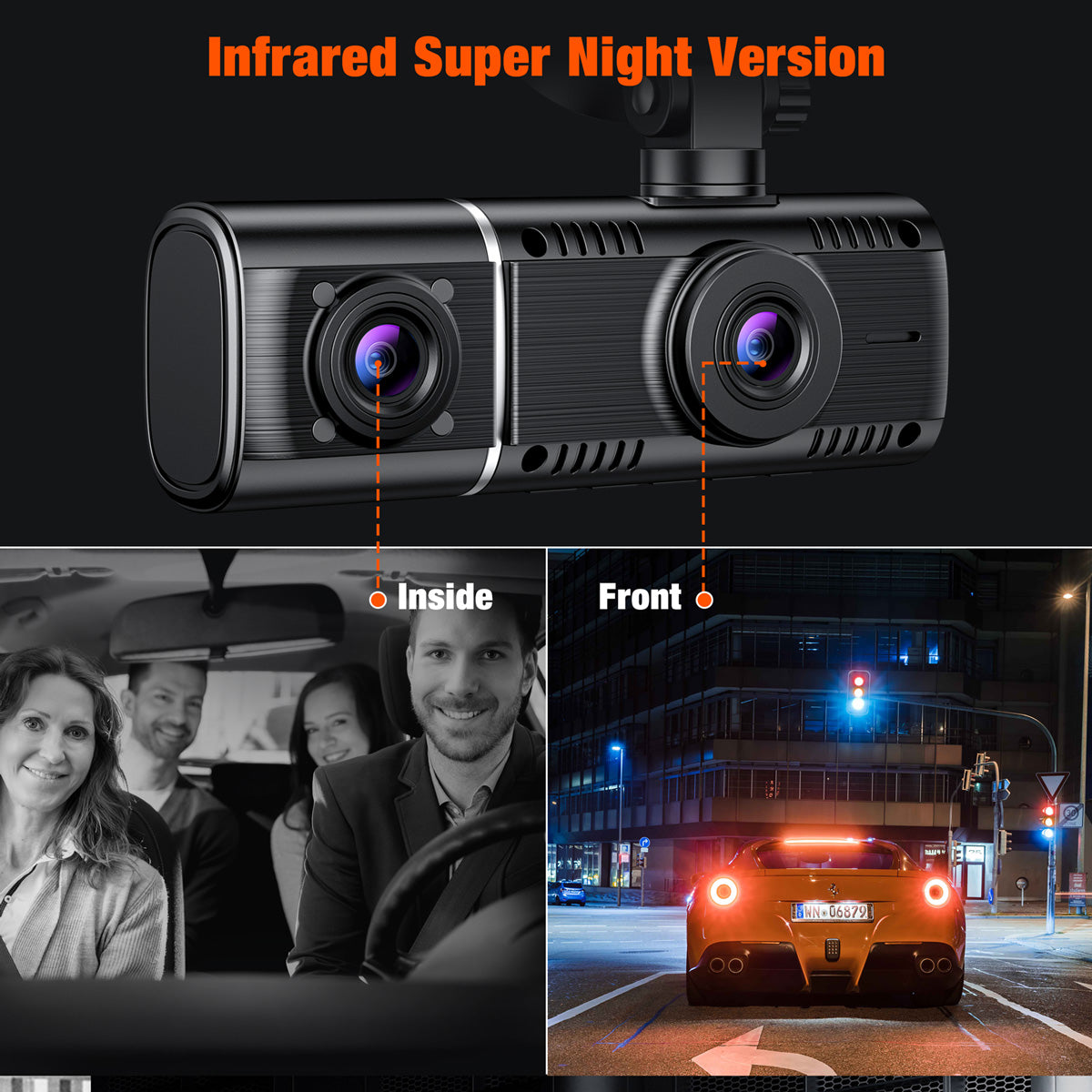 3 Kanal Dash Cam vorne und hinten innen, 1080p Dash Kamera für Autos,  Dashcam Drei-Wege-Auto-Kamera mit Ir-Nachtsicht, Loop-Aufnahme, G-Sensor,  Parki