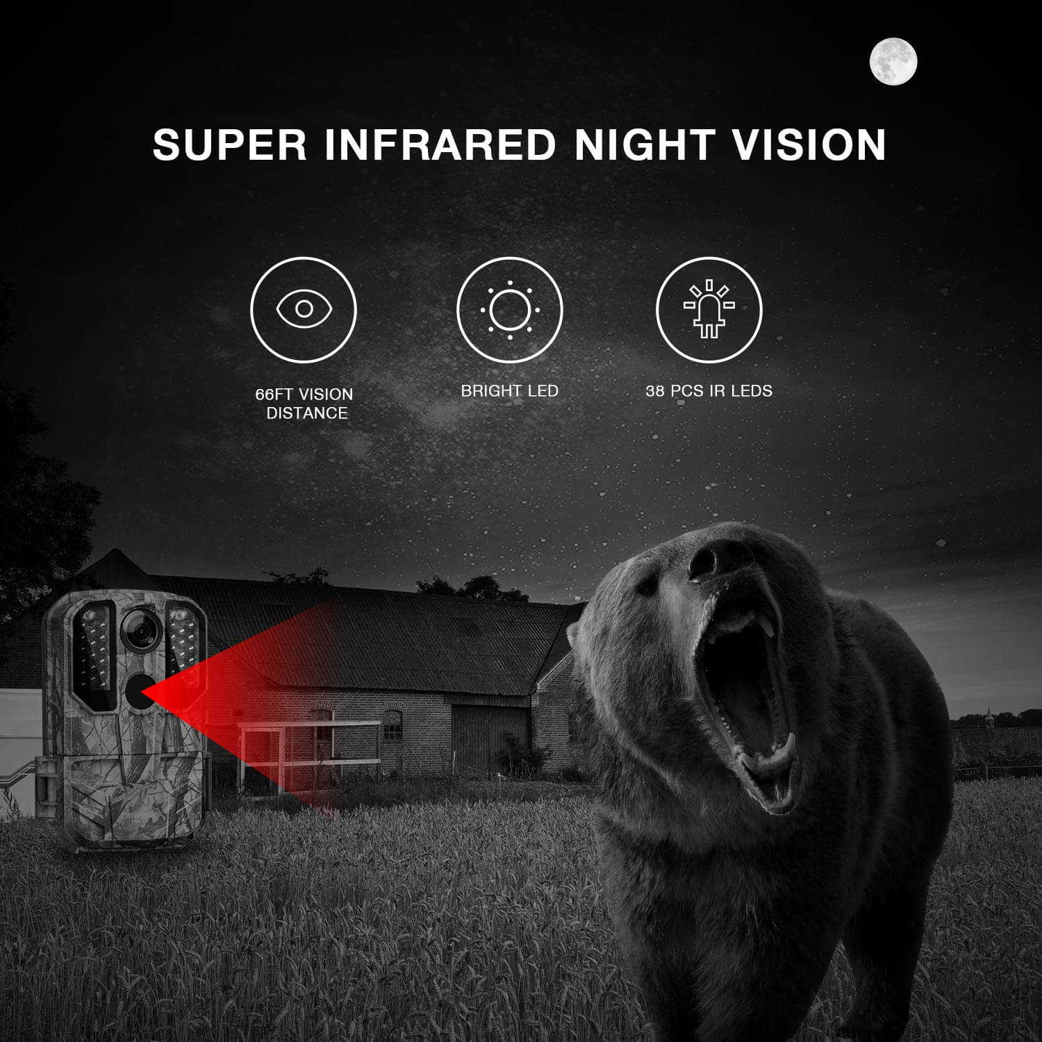 Campark T75 Trail Camera has infrared night vision lens
