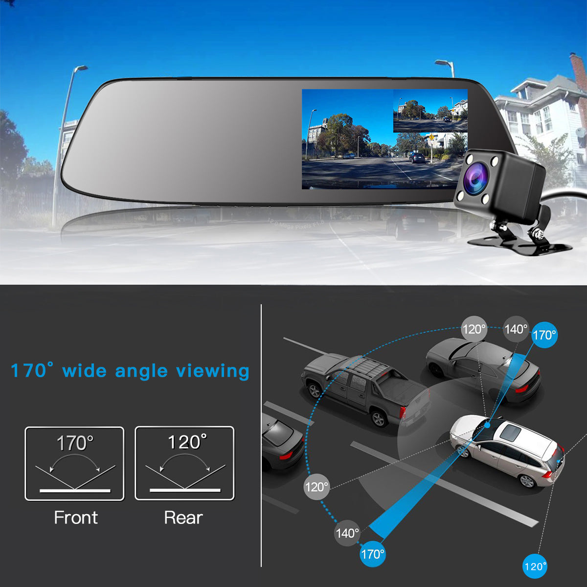 Campark CE13 1080P Front and Rear Mirror Dash Cam with 4.3'' IPS Full Touch Screen