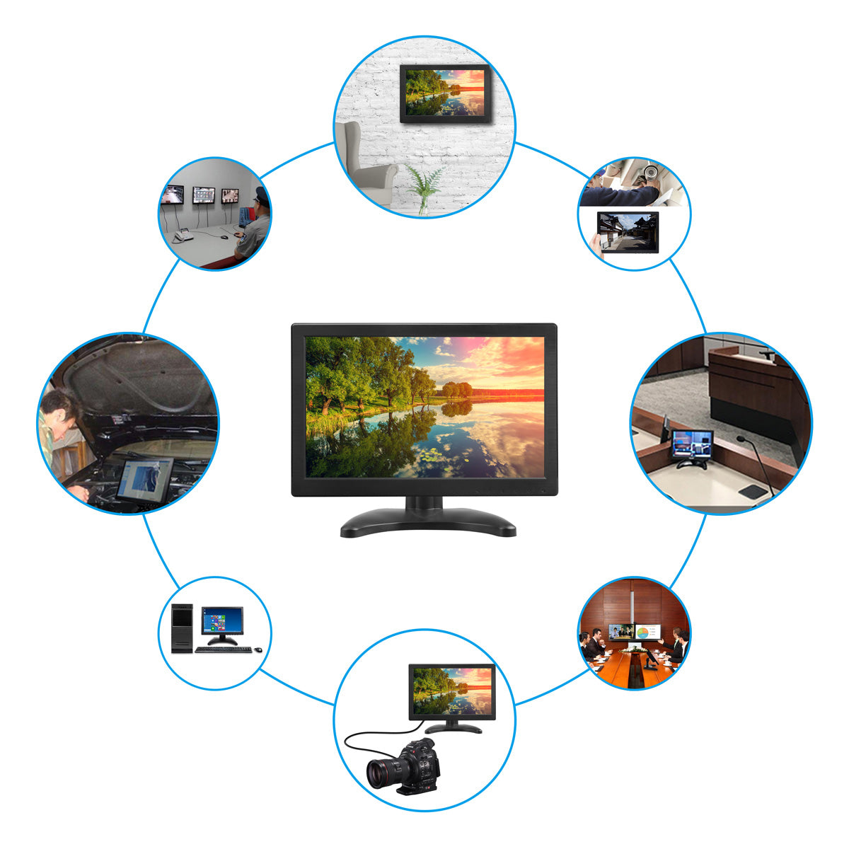Campark D126 12 Zoll 1366 x 768 HDMI-Monitore, LCD-Display mit Lautsprecher, HDMI/VGA/AV-Anschluss für PC/Sicherheit/CCTV-System/Raspberry Pi
