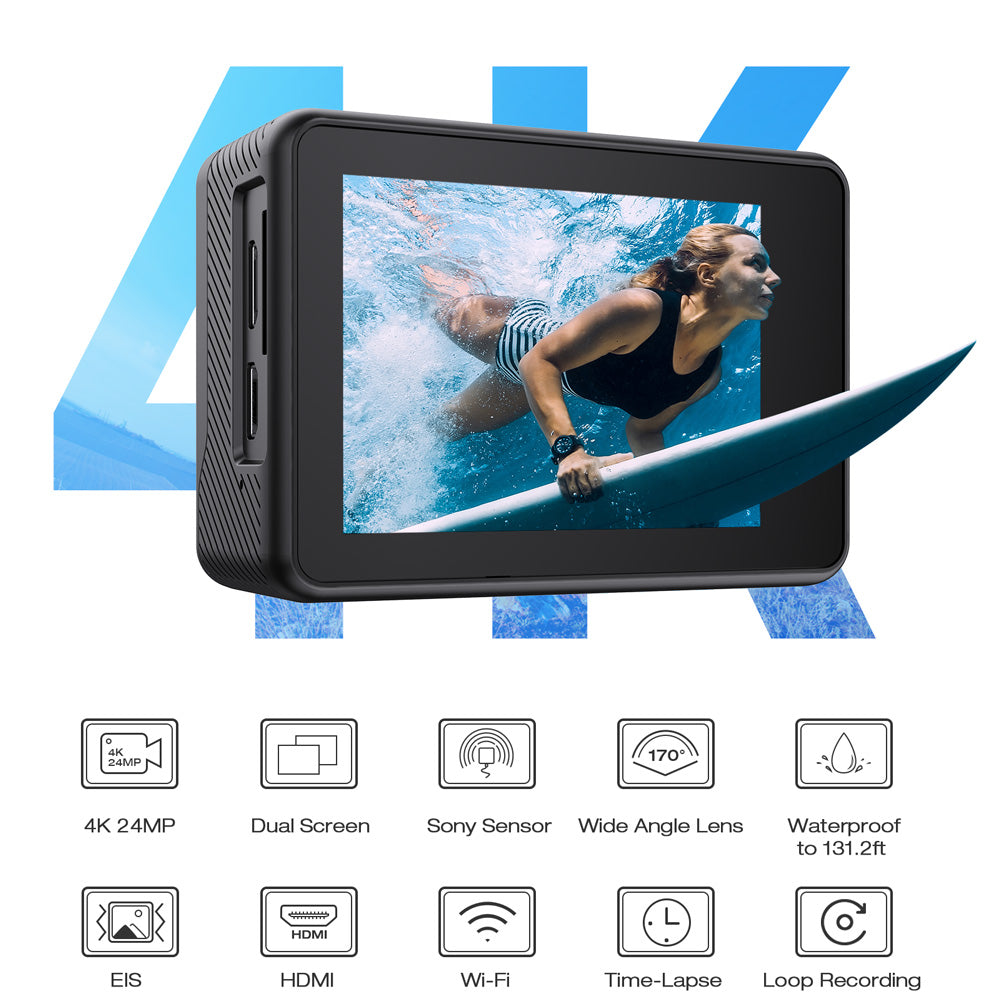 Campark X35/AC01 Action Camera 4K 24MP Wi-Fi Underwater Waterproof Camera 40M with Dual Screen