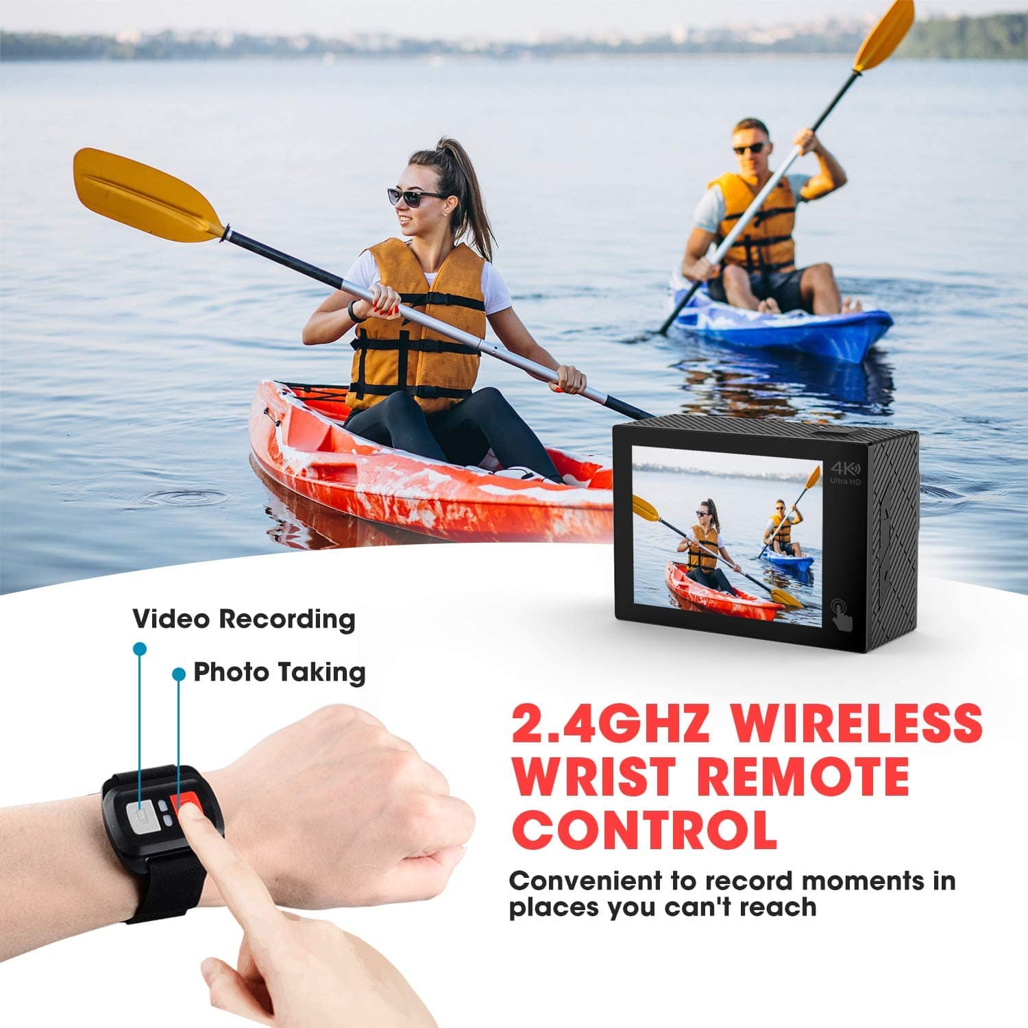 Campark ACT74A Action Camera supports wireless wrist remote control