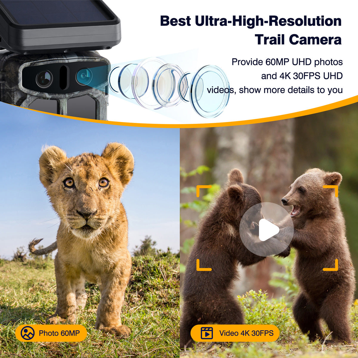 Campark TC07 4K 60MP WiFi Solar Power Dual Lens Wildlife Camera Trail Camera, The Highest-Definition & Performance Game Cam (Out Of Stock In Canada)