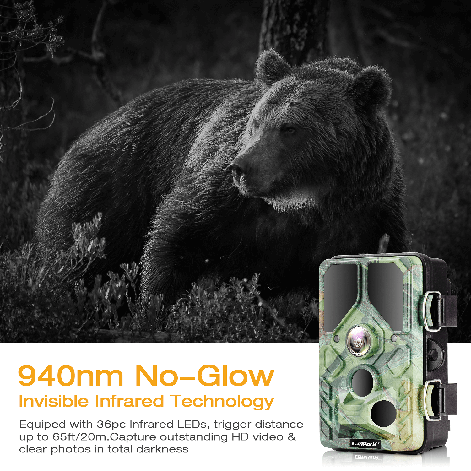 Campark T85 Trail Camera has infrared night vision lens