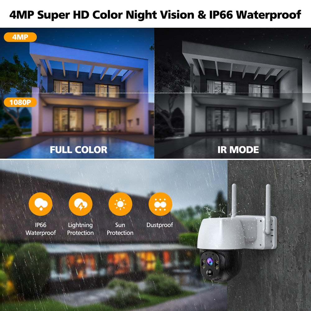 Campark SC06 4MP 100% Wire-Free Battery Powered Security 360° PTZ Camera System With Color Night Vision, No Monthly Fee