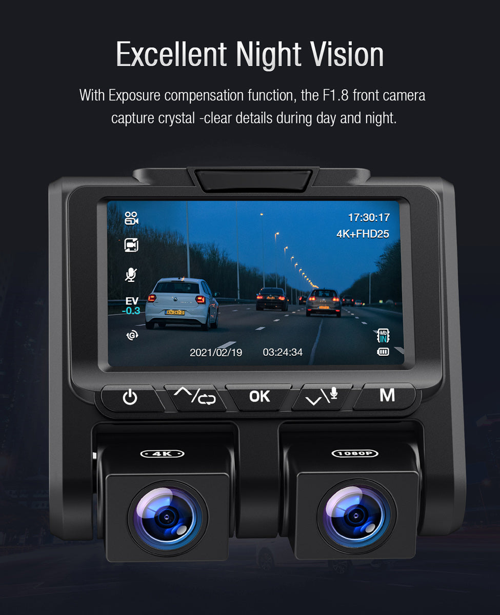 Campark CE45A 4K 3" LCD Front und Inside Carbin Dual Dashcam