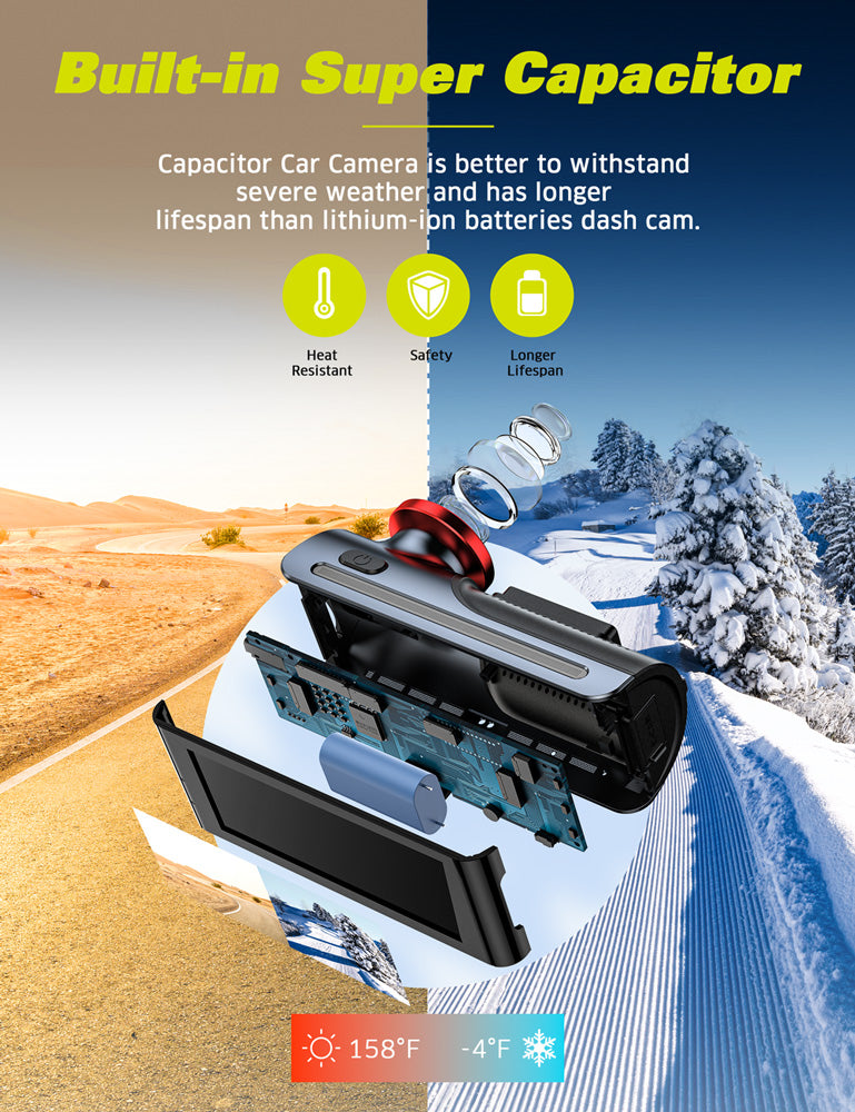 Campark C350 4K + 1080P WIFI USB-Lade-Dashcam vorne und hinten mit 3,16-Zoll-IPS-Touchscreen