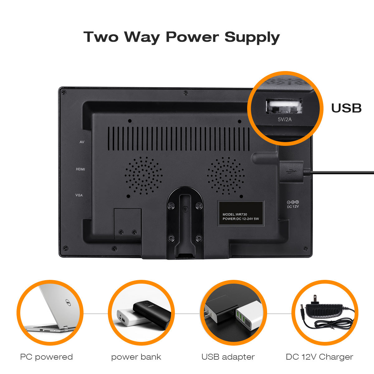 Campark D701 7" 800*480 Sicherheitsmonitor, unterstützt VGA/AV/HDMI/USB-Schnittstellenanzeigen