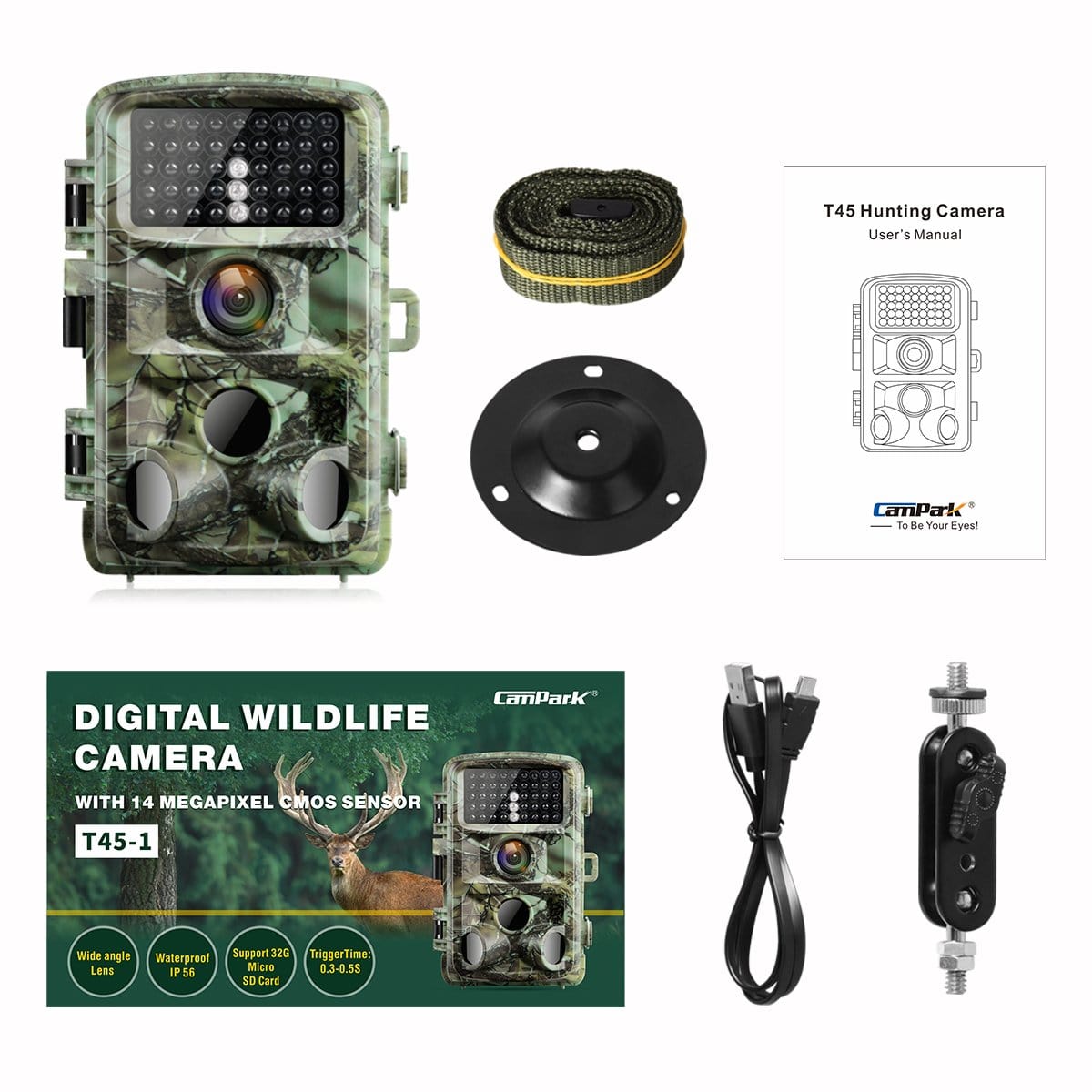 Campark T45A-GREEN Trail Camera 4k 16MP Night Vision Caméra de chasse étanche pour la surveillance de la faune