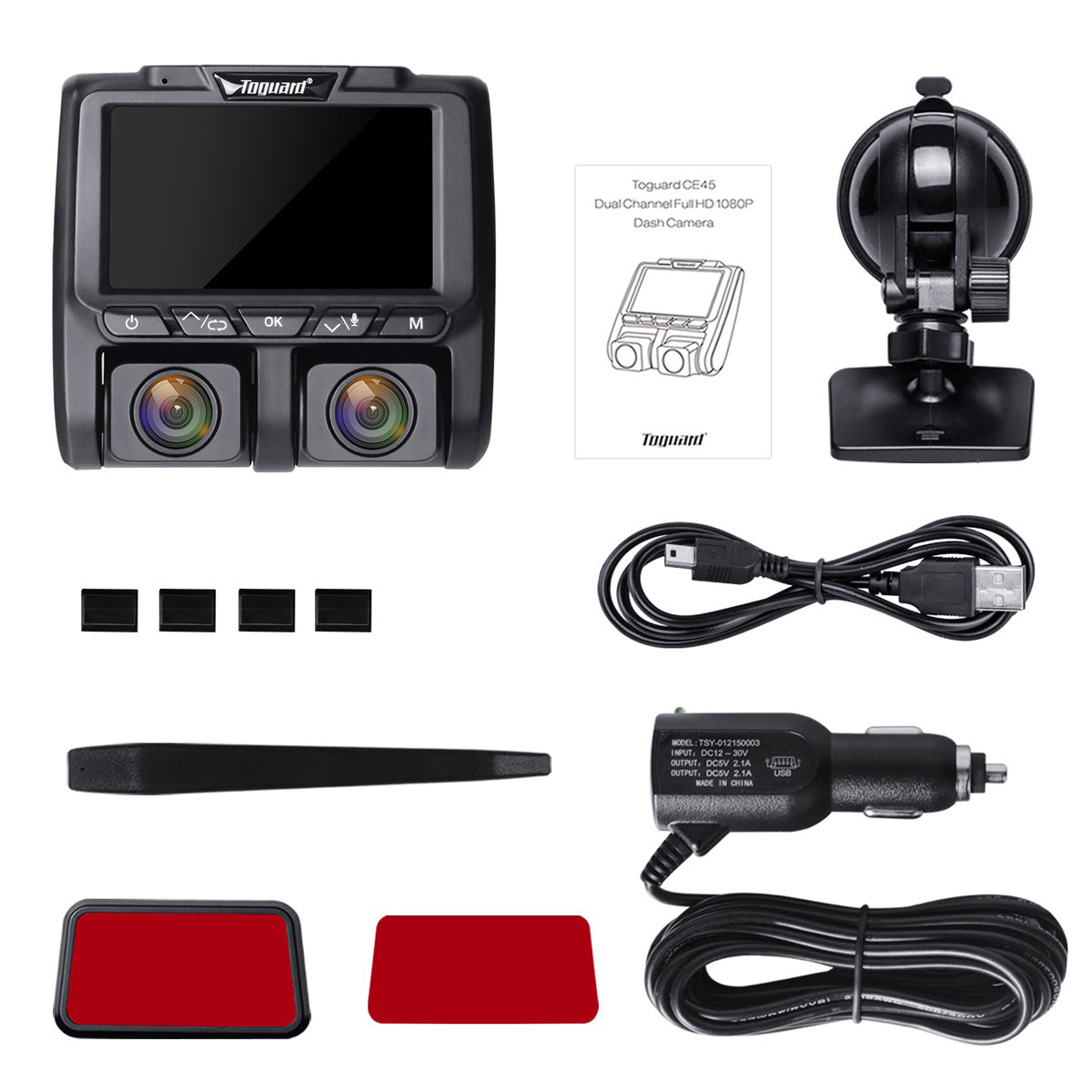 Dual Dash Cam with IR Night Vision, Toguard Dual Lens 1080p Front and Cabin