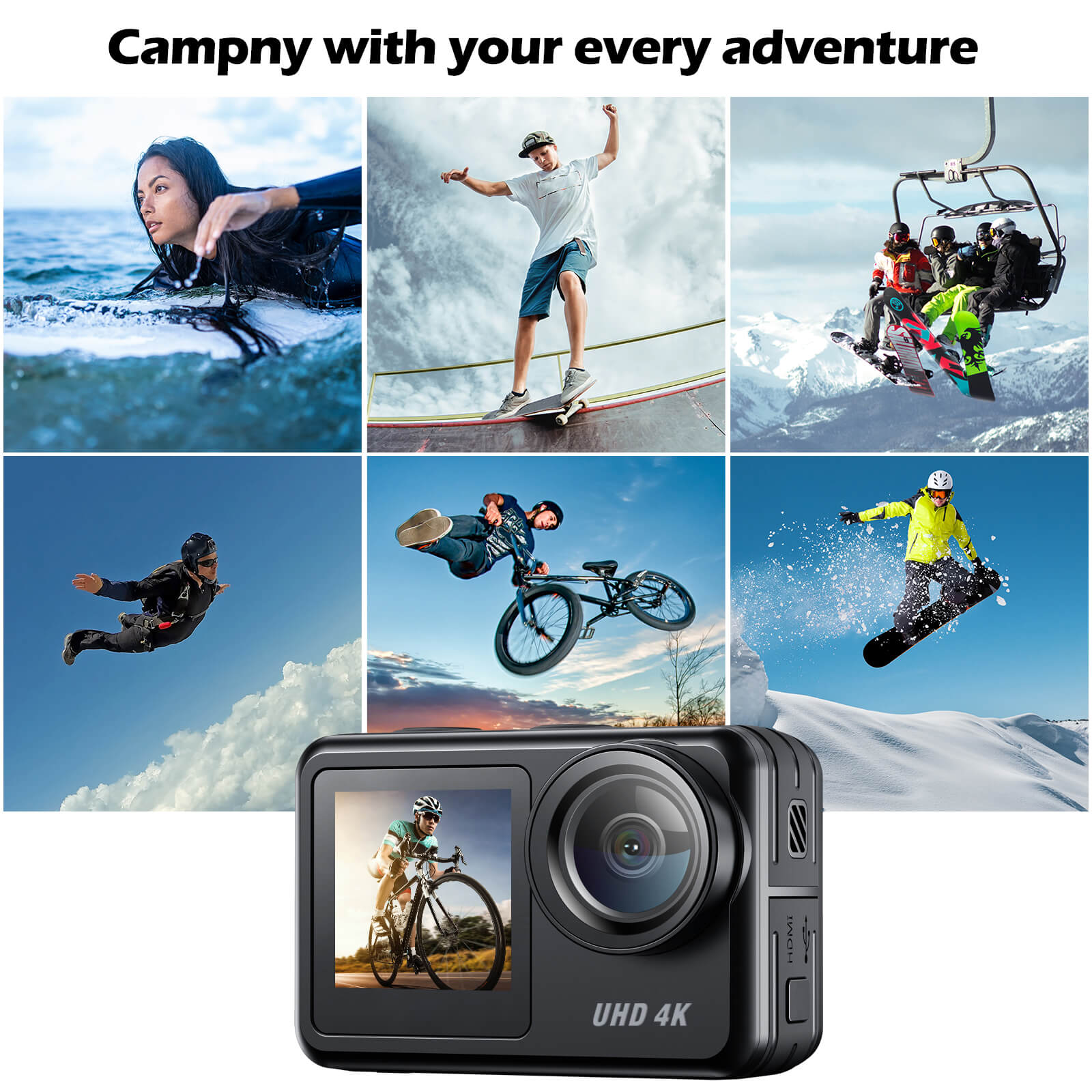 Campark V40 4K /30FPSWiFiデュアルスクリーンアクションカメラ20MPタッチスクリーン40M防水カメラ